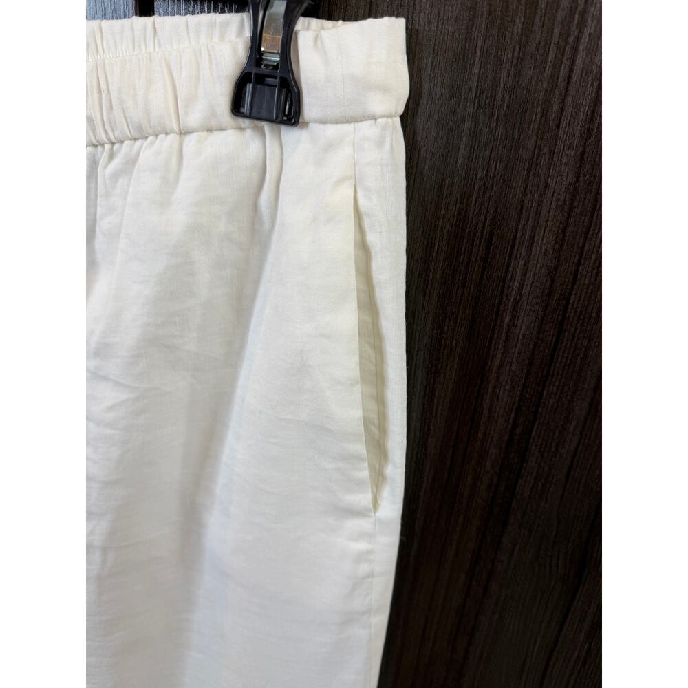 Theory Treeca Eco Crunch Wash White Linen Blend Drawstring Cropped Pants Women M - Picture 4 of 9